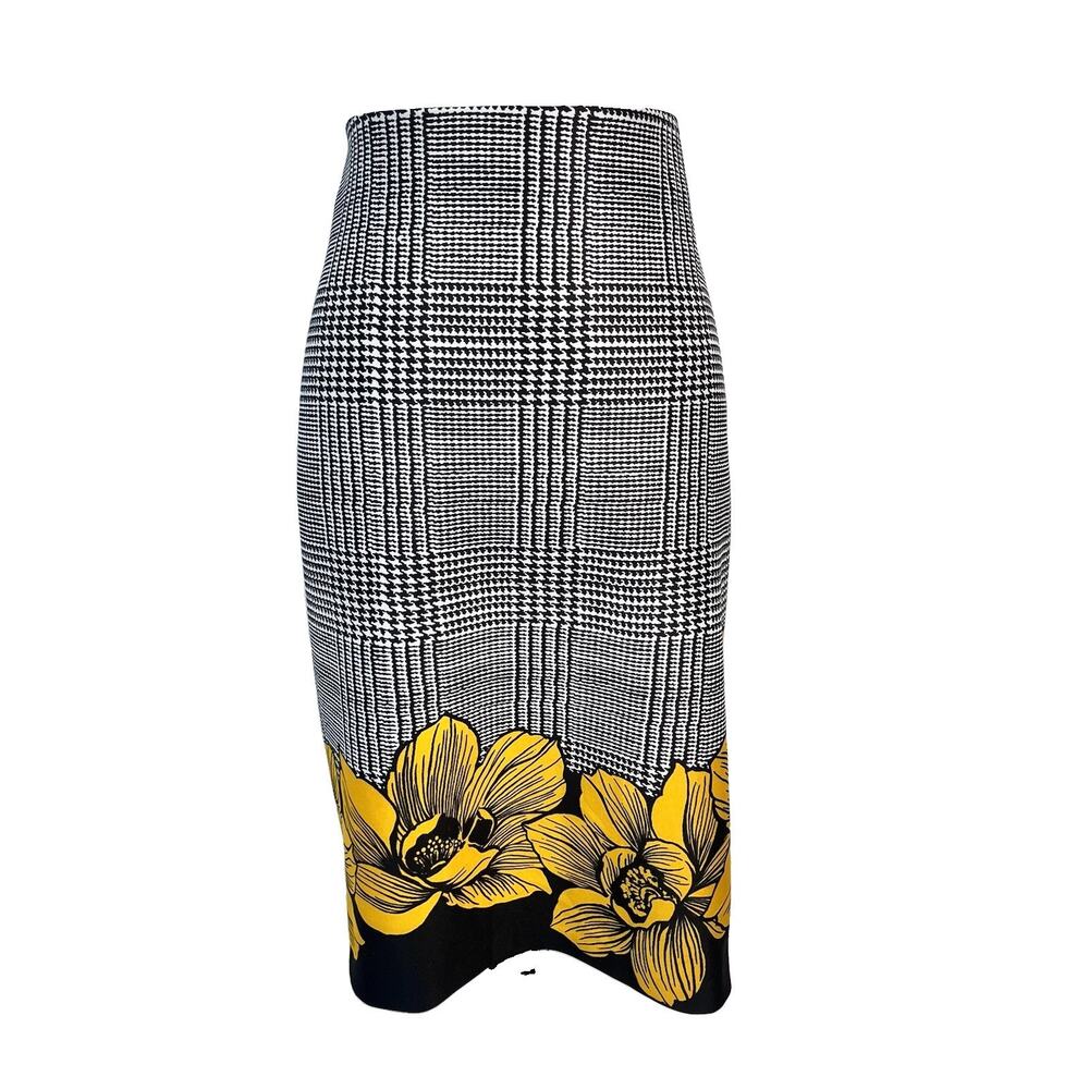 Ashley Stewart Skirt Plus sz 18 Black White Yellow Floral Straight Stretch Slim